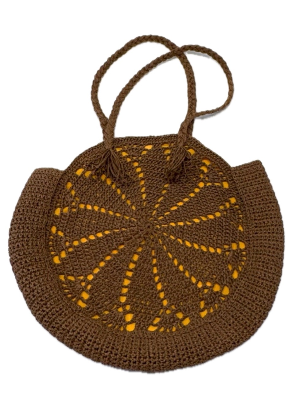 Vintage Sturdy Circular Macrame Crochet Shoulder Bag Sunburst Motif Large